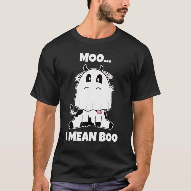 Camiseta Vaca Fantasma Mugido Quero Dizer Boo Abóbora Lua   (Frente)