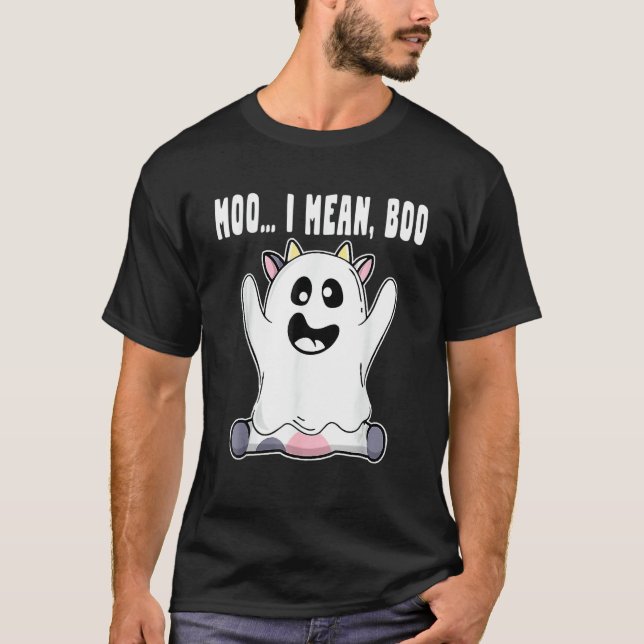Camiseta Vaca Fantasma Mugido Quero Dizer Boo Abóbora Lua H (Frente)