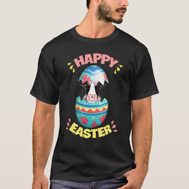 Camiseta Vaca Feliz de Páscoa no Ovo Dia de Páscoa (Frente)