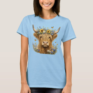 Camiseta Vaca Floral Rústica das Terras Altas