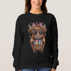 Camiseta Vaca Fofa com Cesto de Ovo de Páscoa Óculos de Cor
