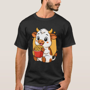Camiseta Vaca Fofa Comendo Batatas Fritas Divertido Animal
