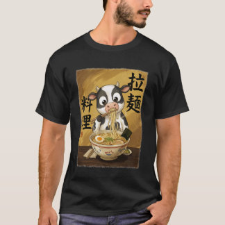 Camiseta Vaca Fofa Comendo Macarrão Ramen Engraçado Japão K