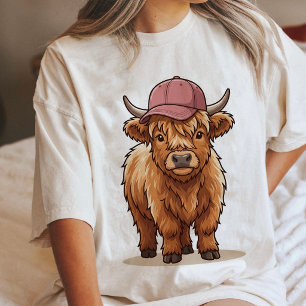 Camiseta Vaca Fofa das Terras Altas Com Boné de Beisebol Ro