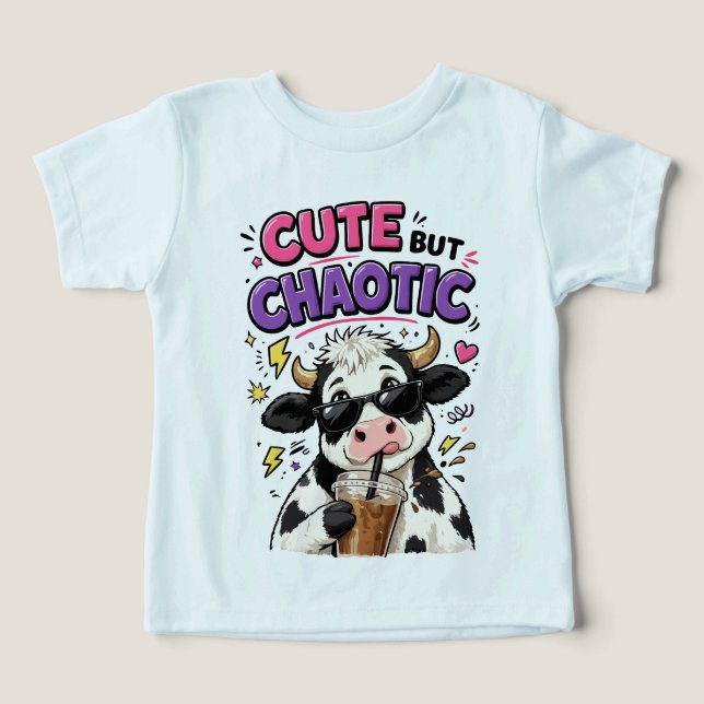 Camiseta Vaca fofa mas caótica com café com gelo (Design frontal)
