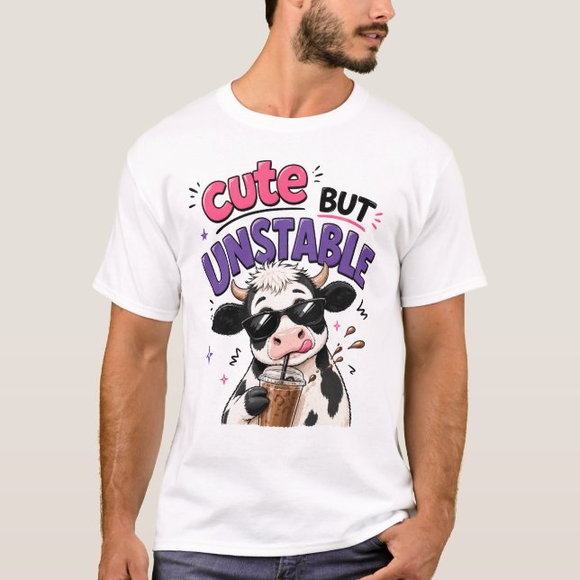 Camiseta Vaca fofa mas instável com café com gelo (Frente)