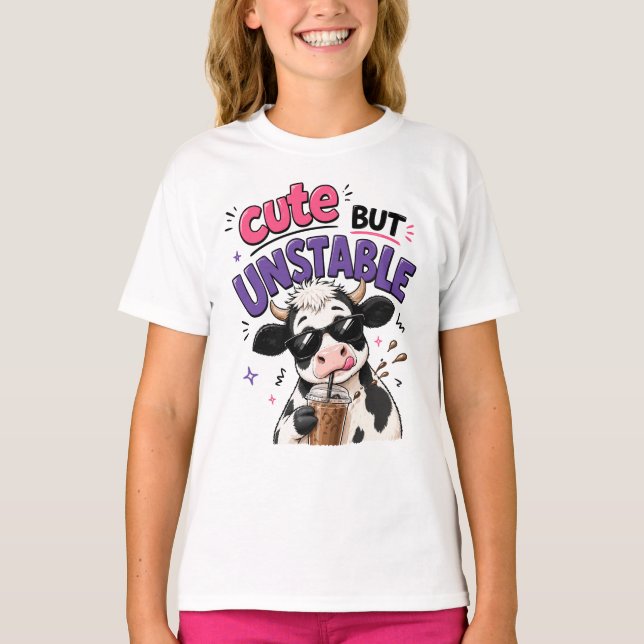 Camiseta Vaca fofa mas instável com café com gelo (Frente)