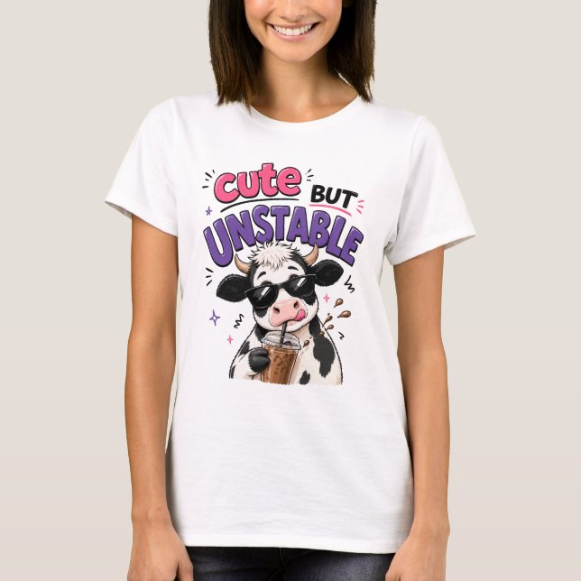 Camiseta Vaca fofa mas instável com café com gelo (Frente)