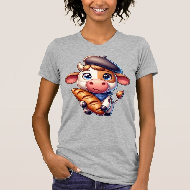 Camiseta Vaca francesa com Baguette (Frente)