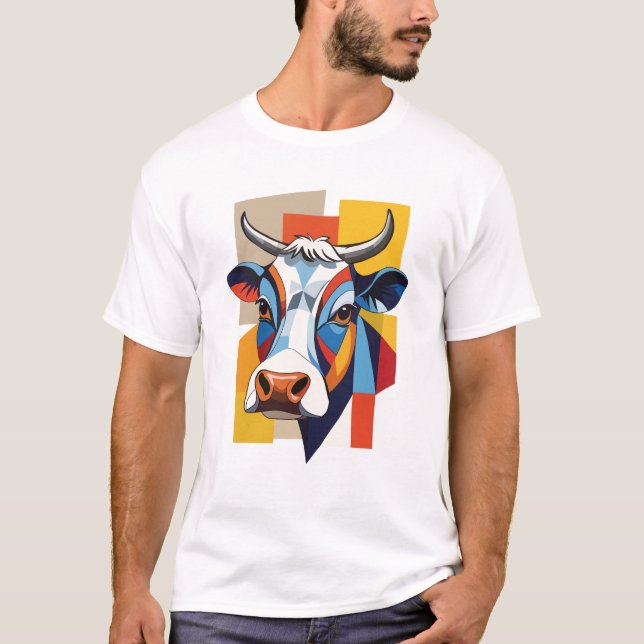 Camiseta Vaca Geométrica Colorida (Frente)