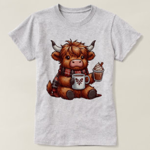 Camiseta Vaca Highland Adorável Aproveitando Bebidas Cozinh