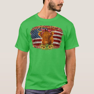 Camiseta Vaca Highland Com Bandeira De Sunflower Usa Muito 