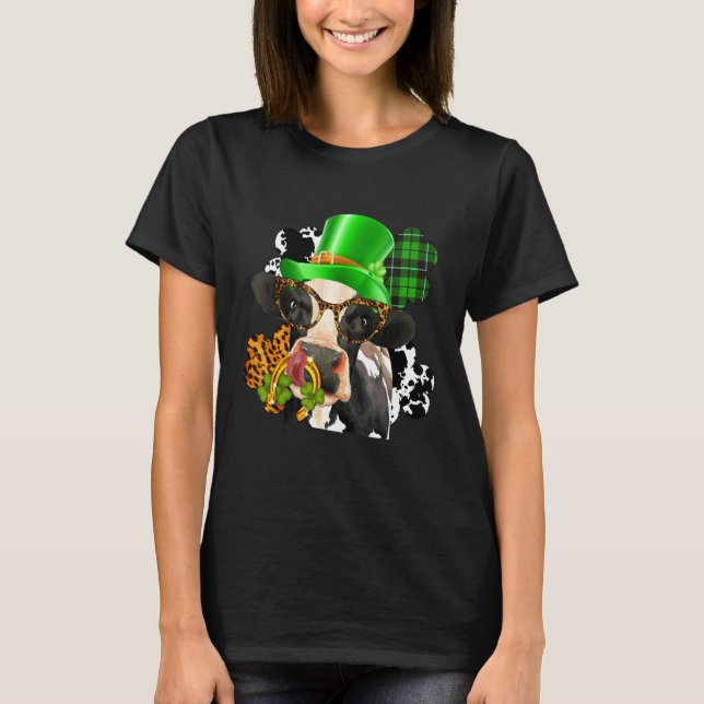 Camiseta Vaca Highland Com C Rua Patrick Day Leopard Horse  (Frente)