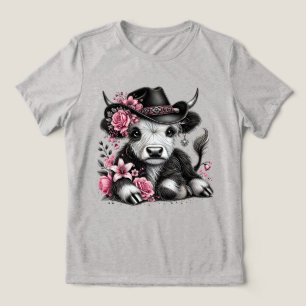Camiseta Vaca Highland Com Chapéu Floral