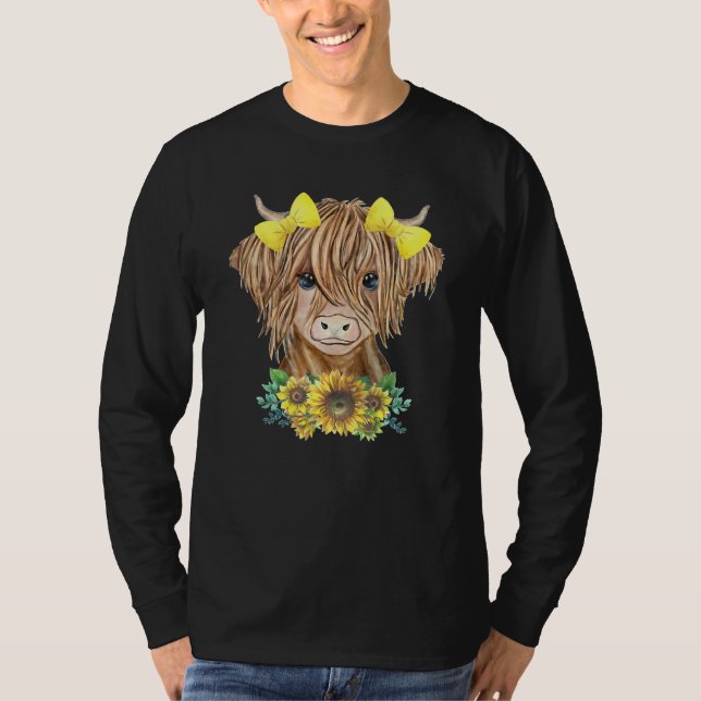 Camiseta Vaca Highland Com Girassóis (Frente)