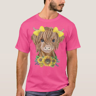 Camiseta Vaca Highland Com Girassóis