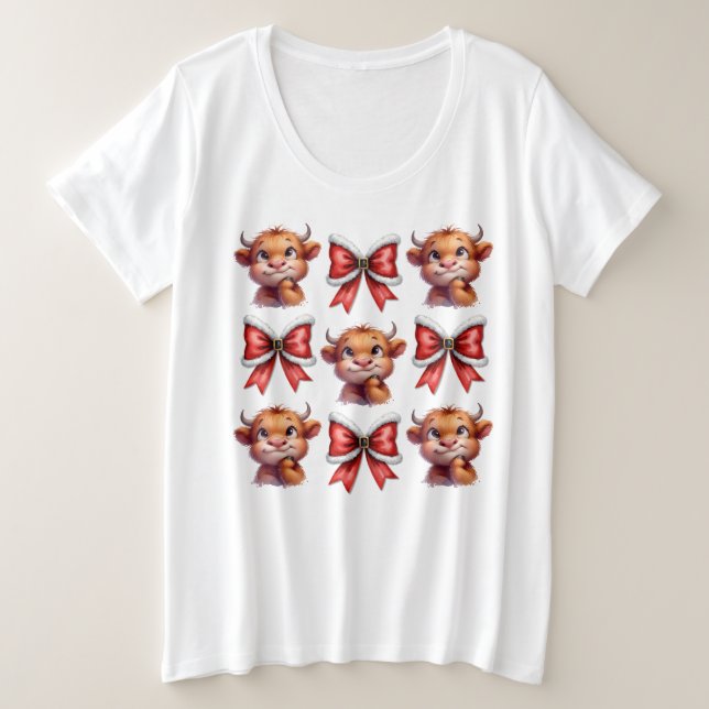 Camiseta Vaca Highland e Arco de Coquetes de Natal (Frente do Design)