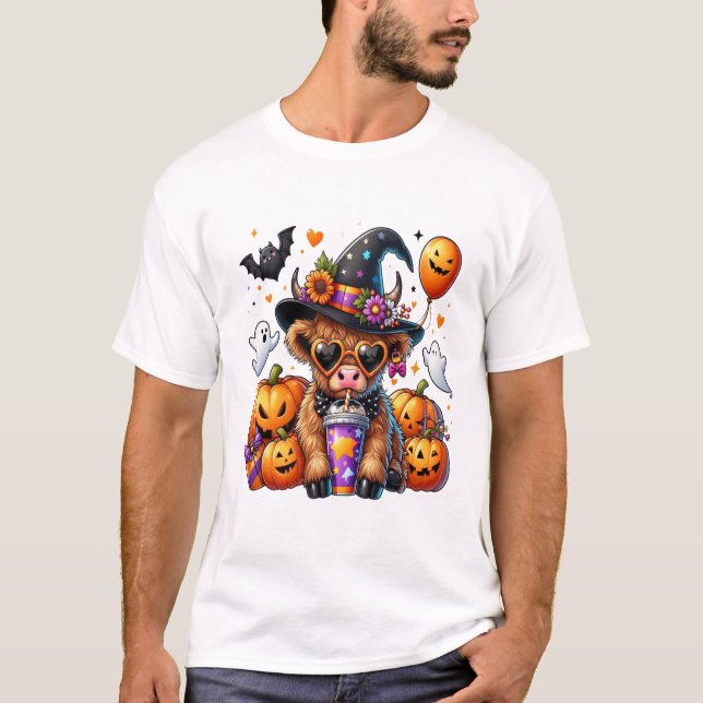 Camiseta Vaca Highland Fofa de Halloween (Frente)