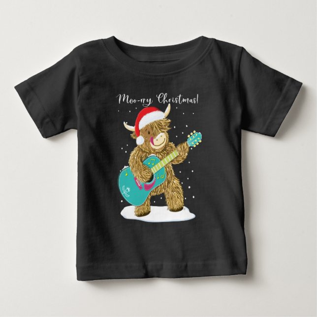 Camiseta Vaca Highland Joga Um Feliz Natal Melody Baby T (Frente)