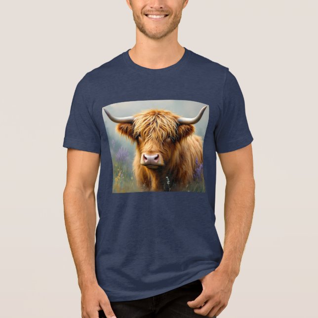 Camiseta Vaca Highland no Prado Floral Fechar (Frente)