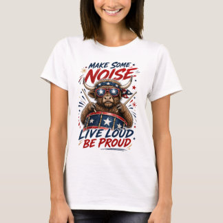 Camiseta Vaca Highland Patriótica Gráfica Viva Alto