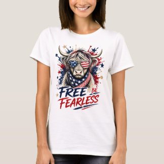 Camiseta Vaca Highland Patriótica Livre para Ser Destemida