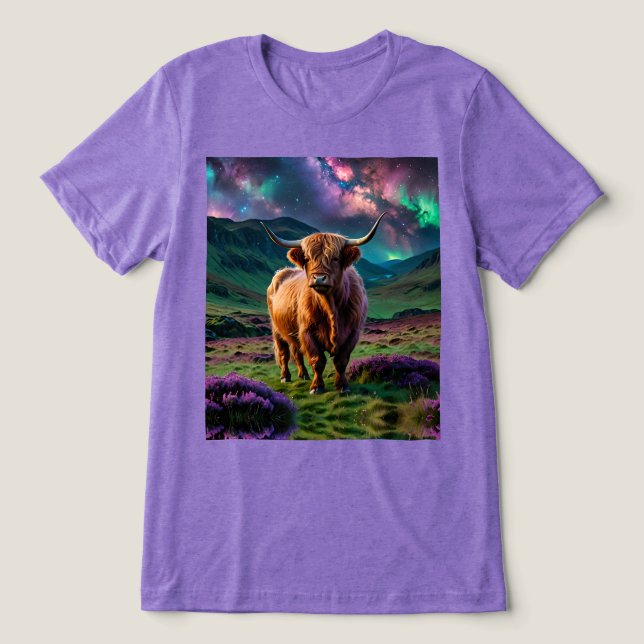 Camiseta Vaca Highland Sob As Estrelas (Design frontal)