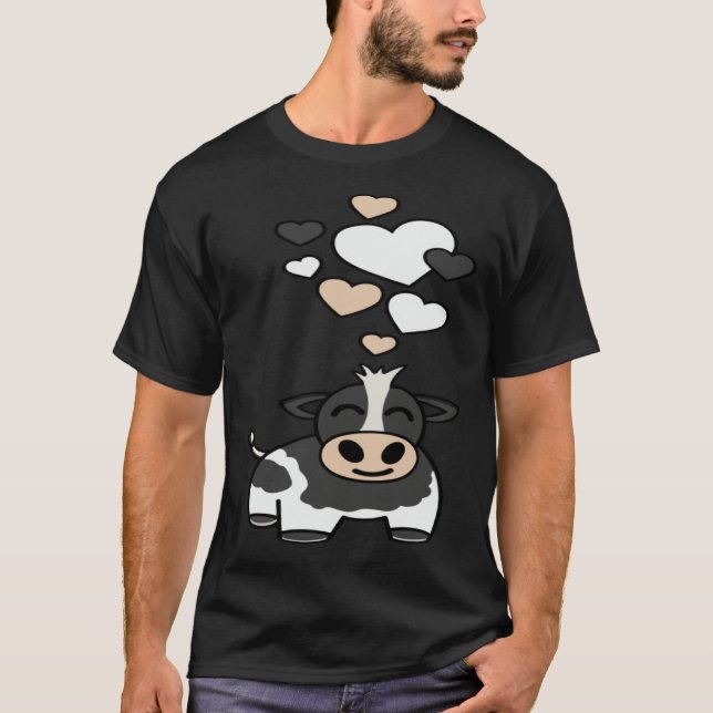 Camiseta Vaca Holstein Fofa Com Corações (Frente)