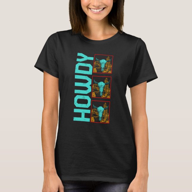Camiseta Vaca Howdy Boho Crânios de Vaca Fã de Vaca Animal  (Frente)