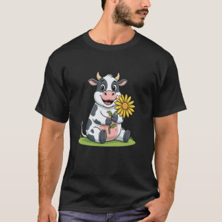Camiseta Vaca Leiteira de Desenho Animado Fofo Segurando Gi