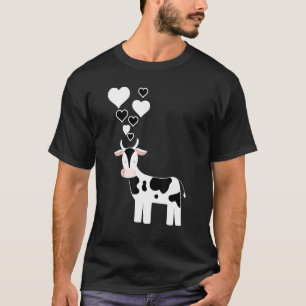 Camiseta Vaca Leiteira Fofa Com Corações Eu Amo Vacas