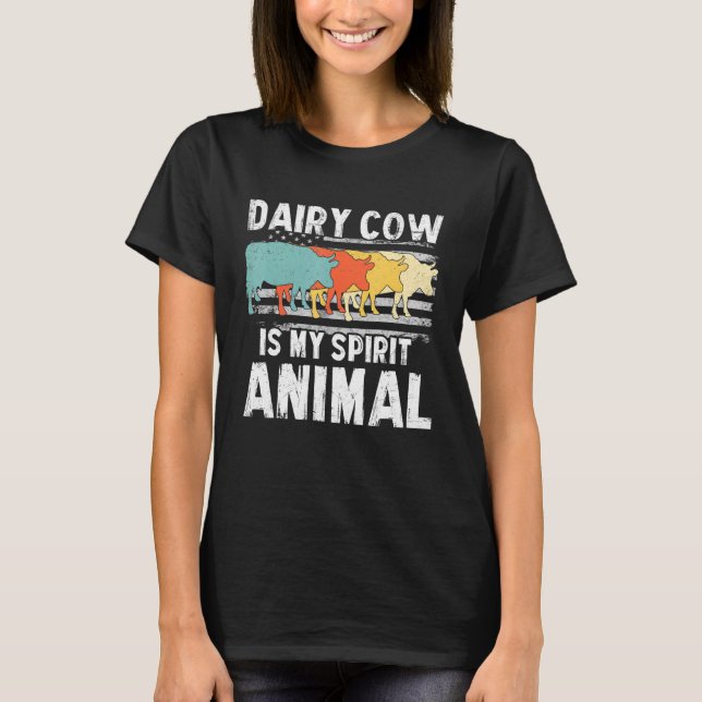 Camiseta Vaca Leiteira Meu Animal Espiritual Bandeira Ameri (Frente)