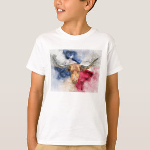 Camiseta Vaca Longhorn com Texas Flag Map Watercolor