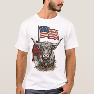 Camiseta Vaca Longhorn Patriótica e Design Vetorial de Cele