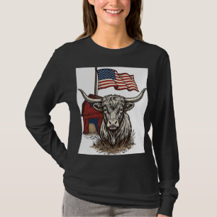 Camiseta Vaca Longhorn Patriótica e Design Vetorial de Cele