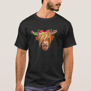 Camiseta Vaca Marrom de Terras Altas Floral, Amo Animais de