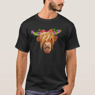 Camiseta Vaca Marrom de Terras Altas Floral, Amo Animais de