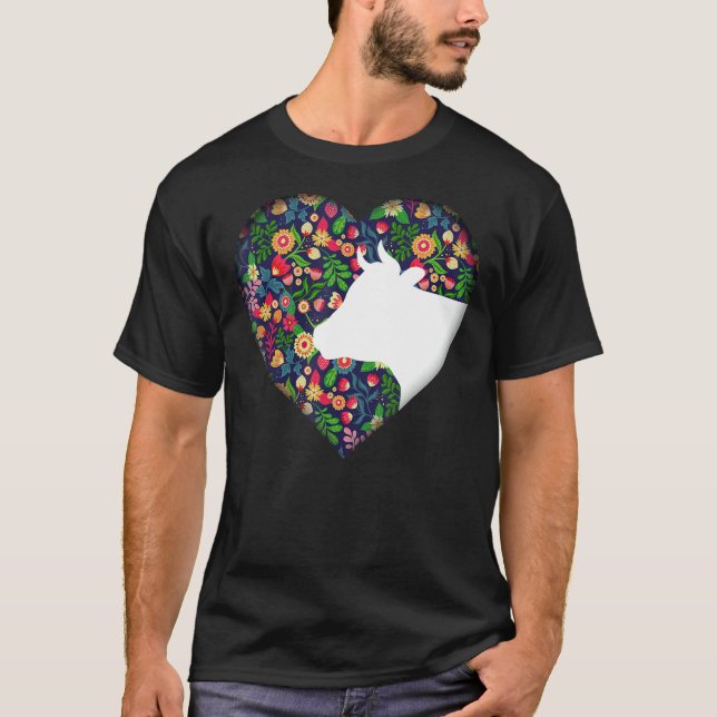 Camiseta Vaca Moo Fofa Amor Coração Flores Silhueta (Frente)