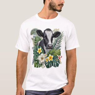 Camiseta Vaca na Selva Floral Png, Vaca Tropical