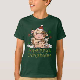 Camiseta Vaca Natal Papai Noel uma família que bate Xmas Ki