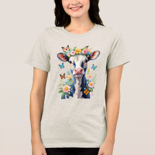 Camiseta Vaca Negra E Branca De Bebê Com Flor