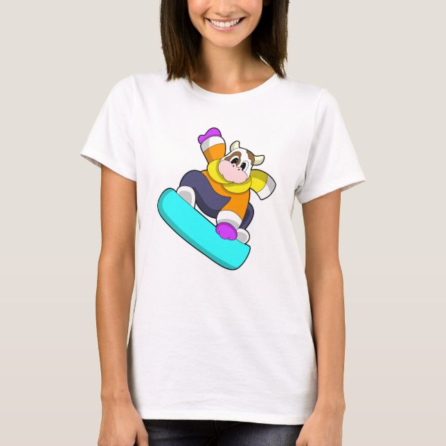 Camiseta Vaca no Snowboard com Snowboard (Frente)