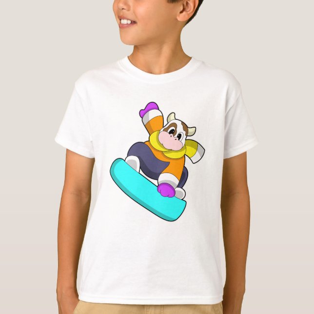 Camiseta Vaca no Snowboard com Snowboard (Frente)