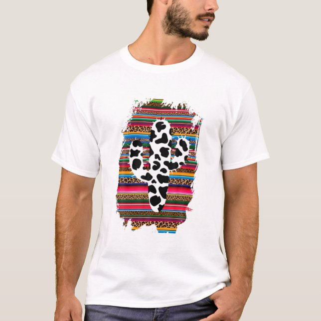 Camiseta Vaca Ocidental Cactus Leopardo Mexicano Serape Tur (Frente)