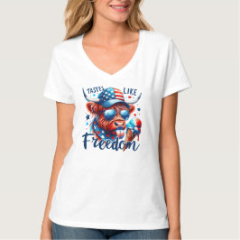 Camiseta Vaca Patriótica Americana Vermelha Branca e Azul