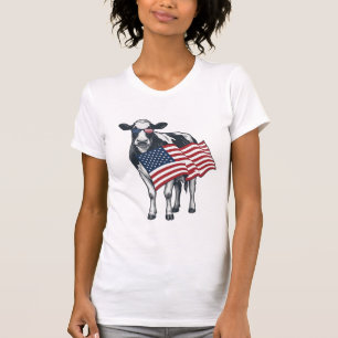 Camiseta Vaca Patriótica Bandeira Americana Desenho Vintage