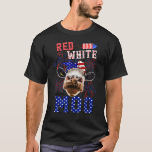 Camiseta Vaca Patriótica Branca Vermelha E Moo 4 De Julho