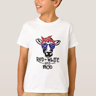 Camiseta Vaca Patriótica Branca Vermelha e Moo Quarto de ju