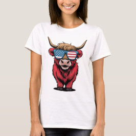 Camiseta Vaca patriótica com óculos de sol