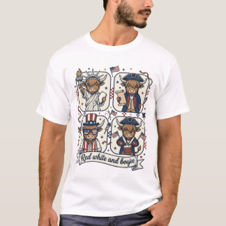 Camiseta Vaca Patriótica das Terras Altas Vermelha Branca e